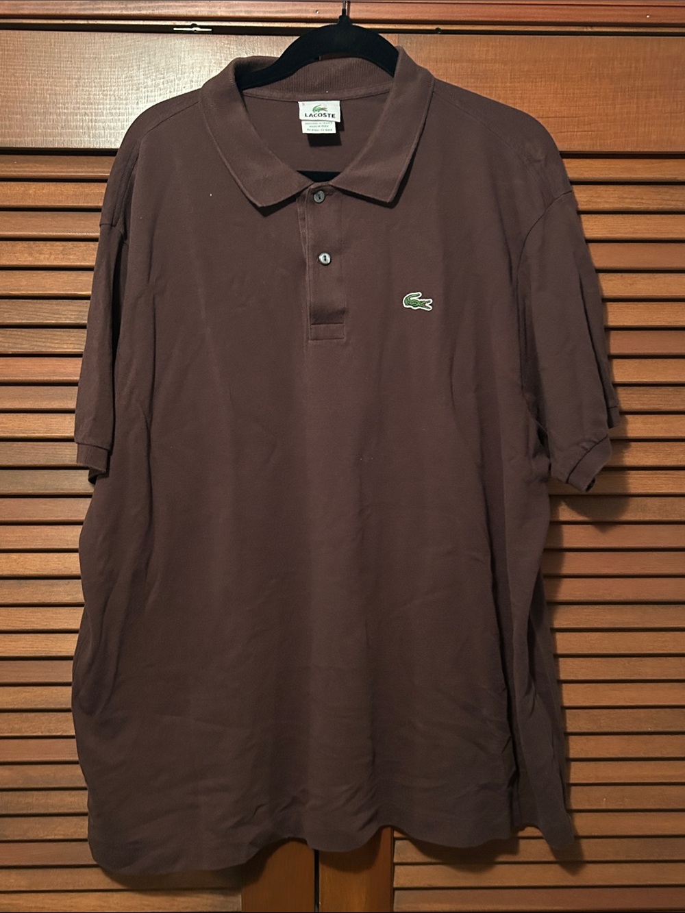 Vintage Lacoste Men's Brown Polo with Green Crocodile Logo